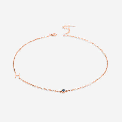 Initial Necklace with Birthstone Accent
