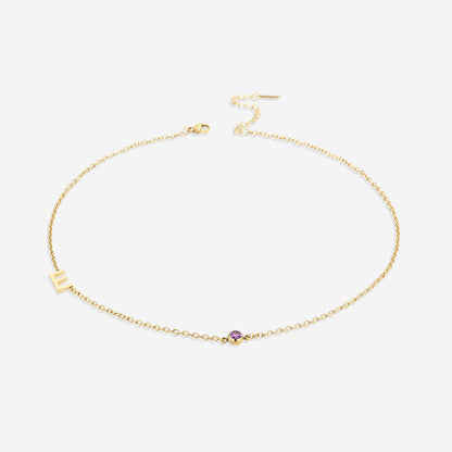 Initial Necklace with Birthstone Accent