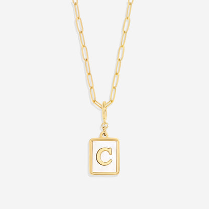 Mother of Pearl Initial Card Necklace | Paperclip Chain