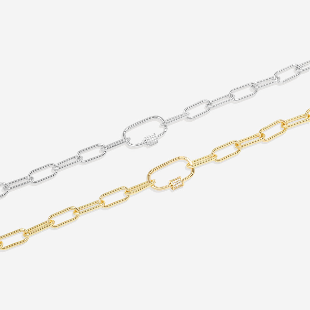 Collier à maillons avec fermoir mousqueton pavé