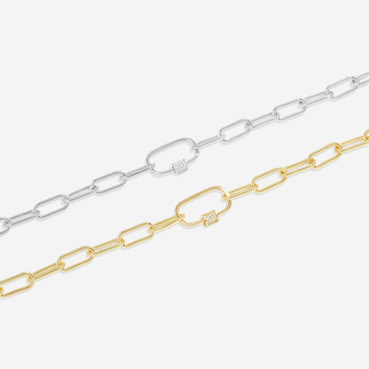 Collier à maillons avec fermoir mousqueton pavé