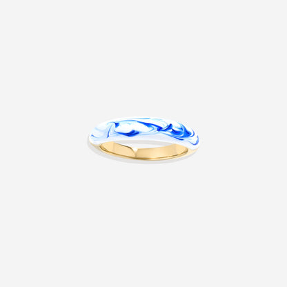 Bague dôme en porcelaine bleue