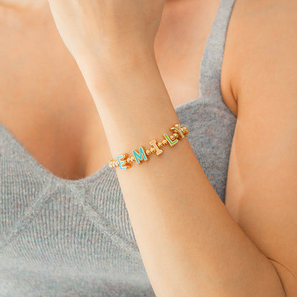 Bracelet Lettre Bonbon Arc-en-ciel