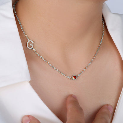 Initial Necklace with Birthstone Accent