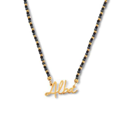 Onyx Beaded Fairy Name Necklace