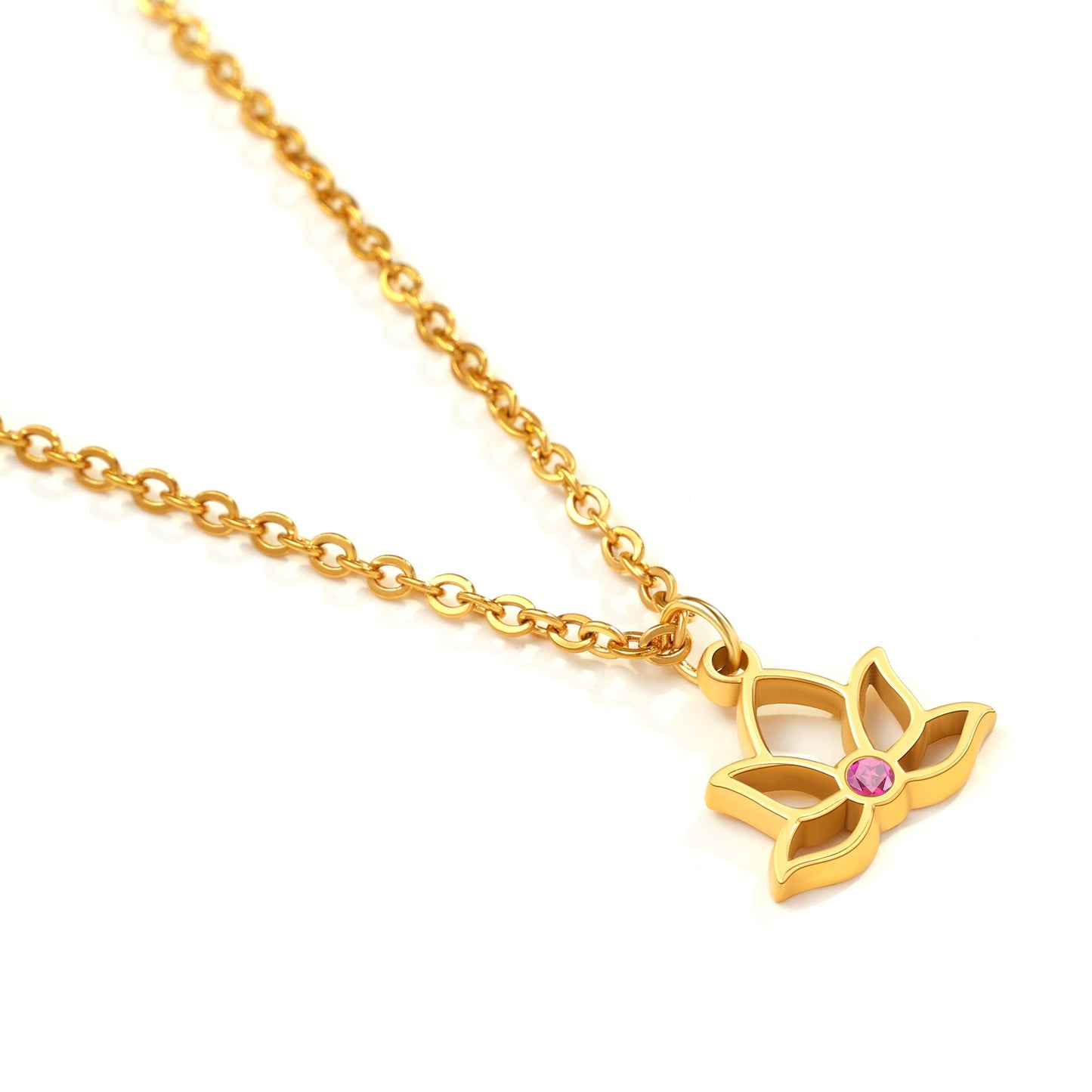 Collier avec pendentif mini lotus et pierre de naissance