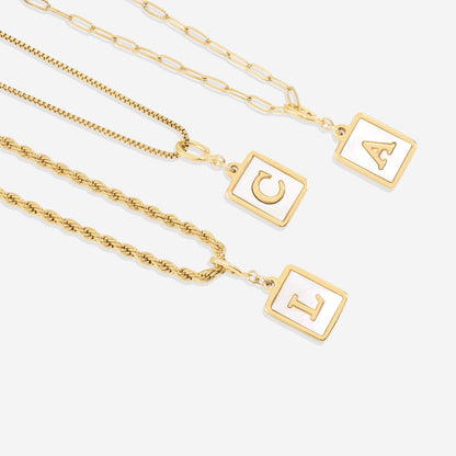 Mother of Pearl Initial Card Necklace | Box Chain