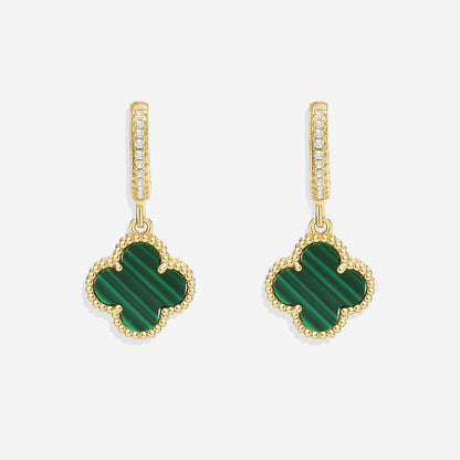 Boucles d'oreilles pendantes en forme de trèfle pavé