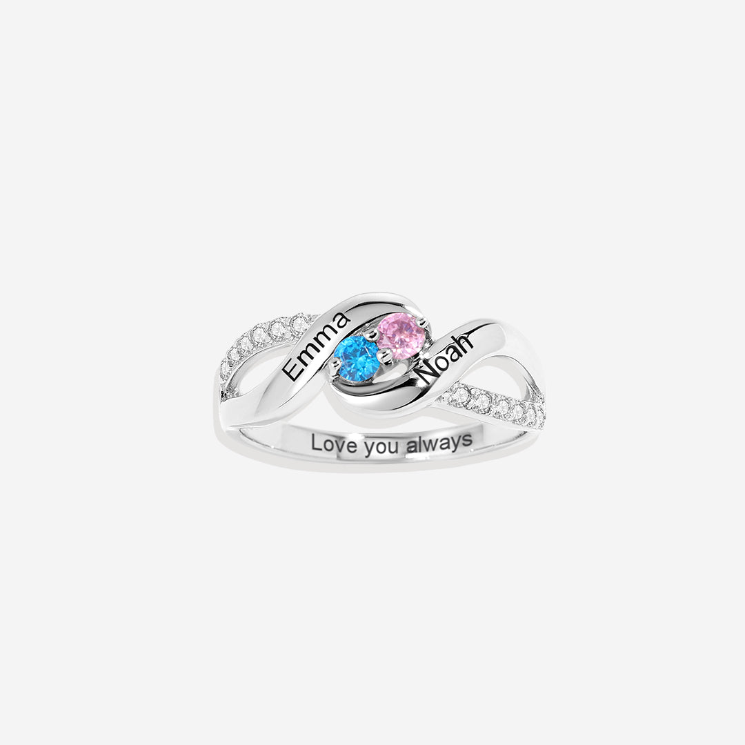 Bague Forever Love avec deux pierres de naissance