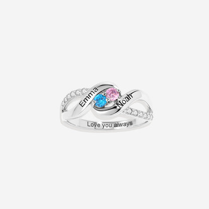 Bague Forever Love avec deux pierres de naissance