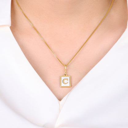 Mother of Pearl Initial Card Necklace | Box Chain