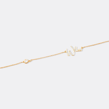Modern Name Necklace with Heart Diamond Accent