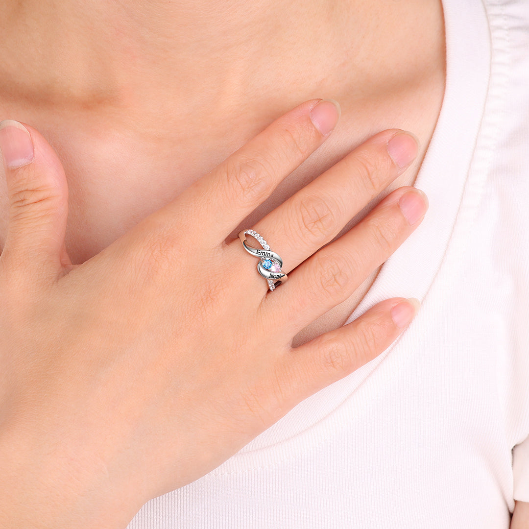 Bague Forever Love avec deux pierres de naissance