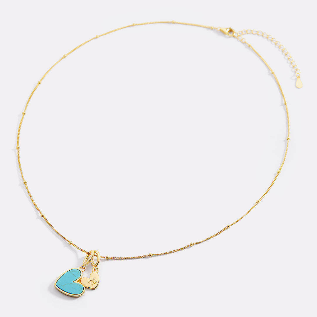 Collier Coeur Initiale Turquoise