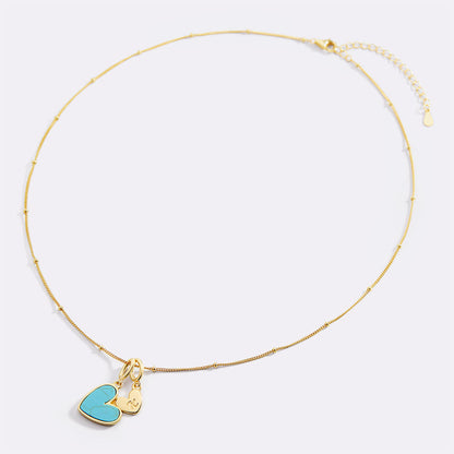 Collier Coeur Initiale Turquoise