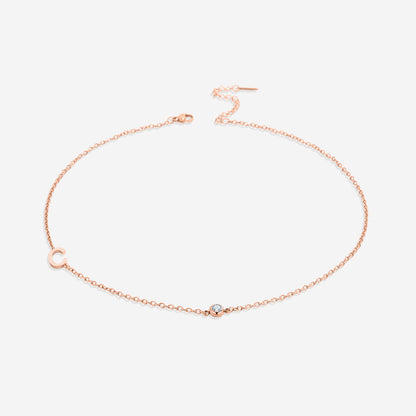 Initial Necklace with Birthstone Accent