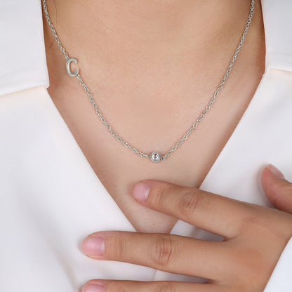 Initial Necklace with Birthstone Accent