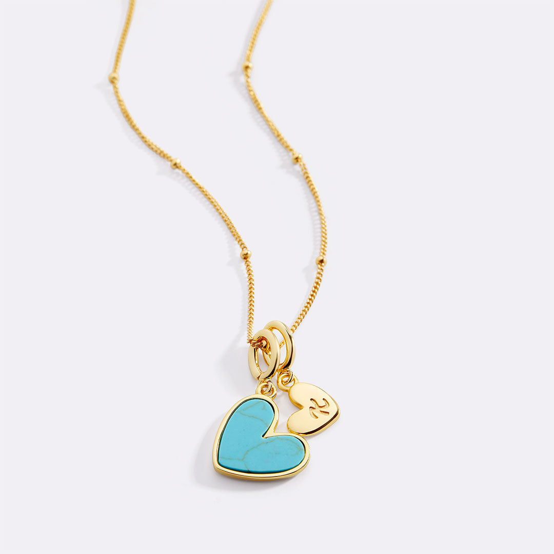 Collier Coeur Initiale Turquoise