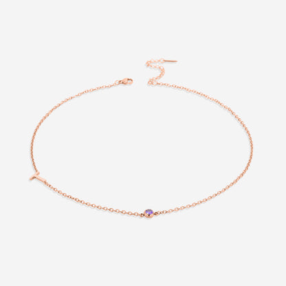Initial Necklace with Birthstone Accent