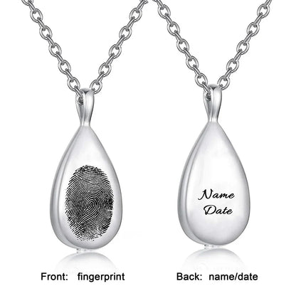 Collier en forme de larme avec empreinte digitale et gravure pour cendres 