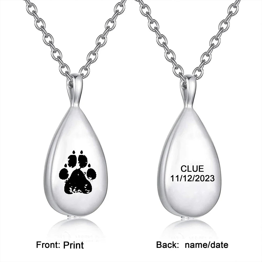 Collier en forme de larme avec empreinte digitale et gravure pour cendres 