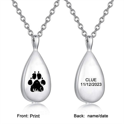 Collier en forme de larme avec empreinte digitale et gravure pour cendres 