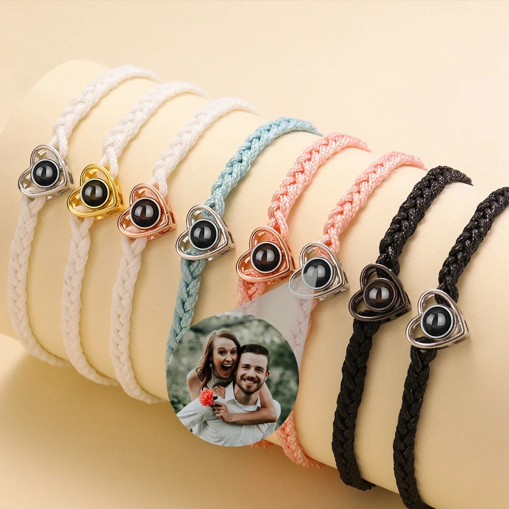 Bracelet photo réglable en forme de cœur
