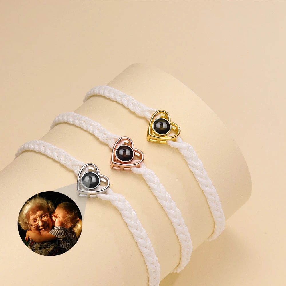 Bracelet photo réglable en forme de cœur