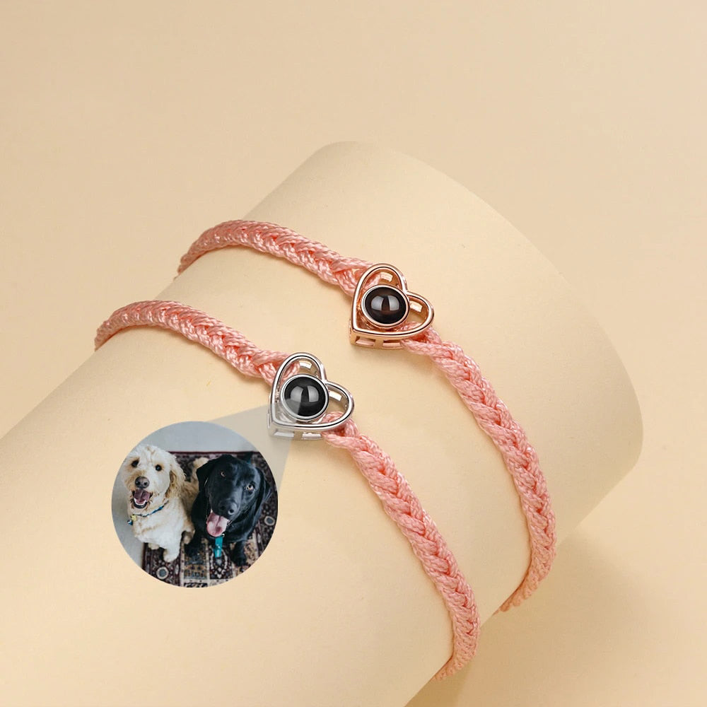 Bracelet photo réglable en forme de cœur