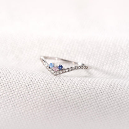 Bague pavée Chevron personnalisable avec 1 à 5 pierres de naissance