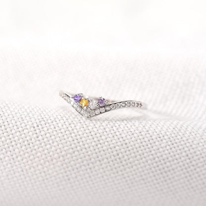 Bague pavée Chevron personnalisable avec 1 à 5 pierres de naissance