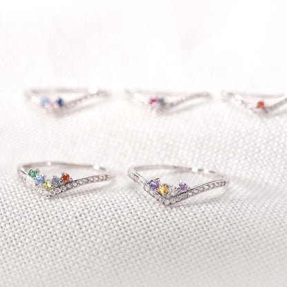 Bague pavée Chevron personnalisable avec 1 à 5 pierres de naissance