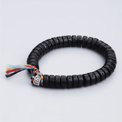 Bracelet tibétain tressé porte-bonheur en coquille de noix de coco noire, bracelet de méditation, bracelet pour homme 