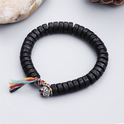 Bracelet tibétain tressé porte-bonheur en coquille de noix de coco noire, bracelet de méditation, bracelet pour homme 