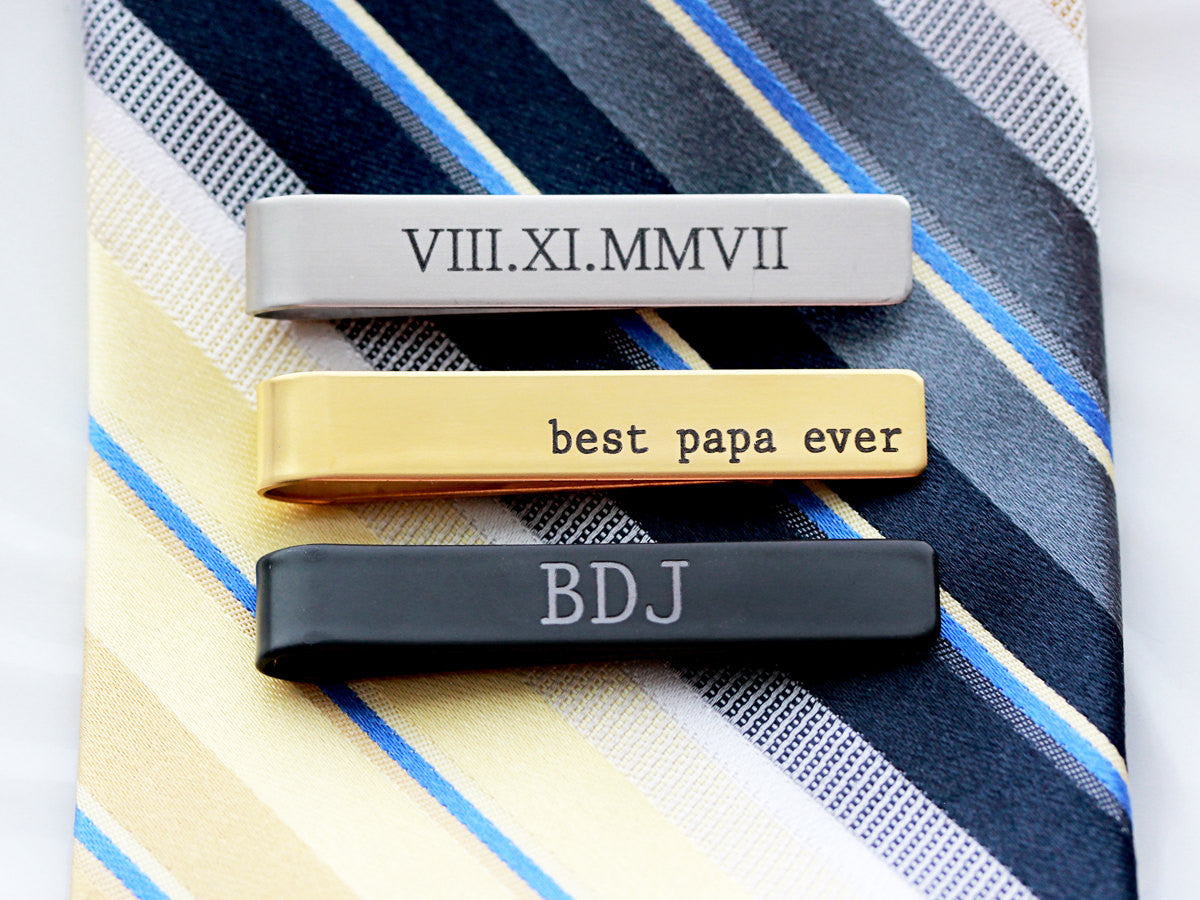 Groom Gift Engraved Tie Clip | Silver, Gold, Black