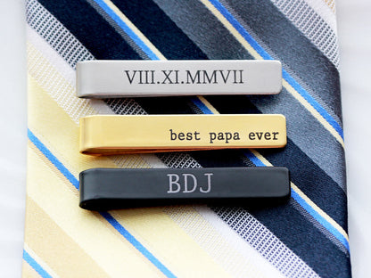 Groom Gift Engraved Tie Clip | Silver, Gold, Black