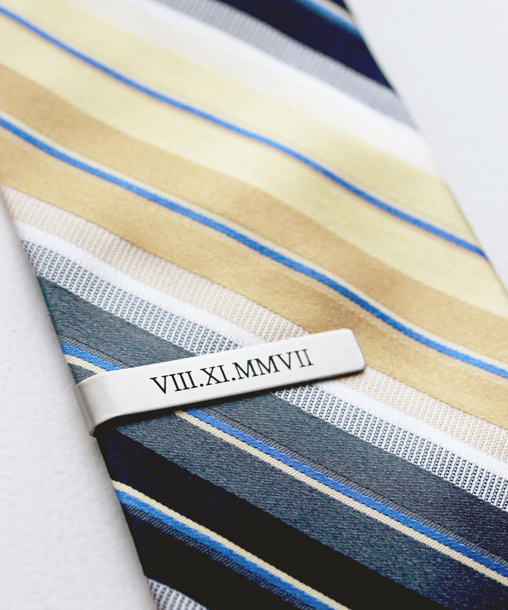 Groom Gift Engraved Tie Clip | Silver, Gold, Black