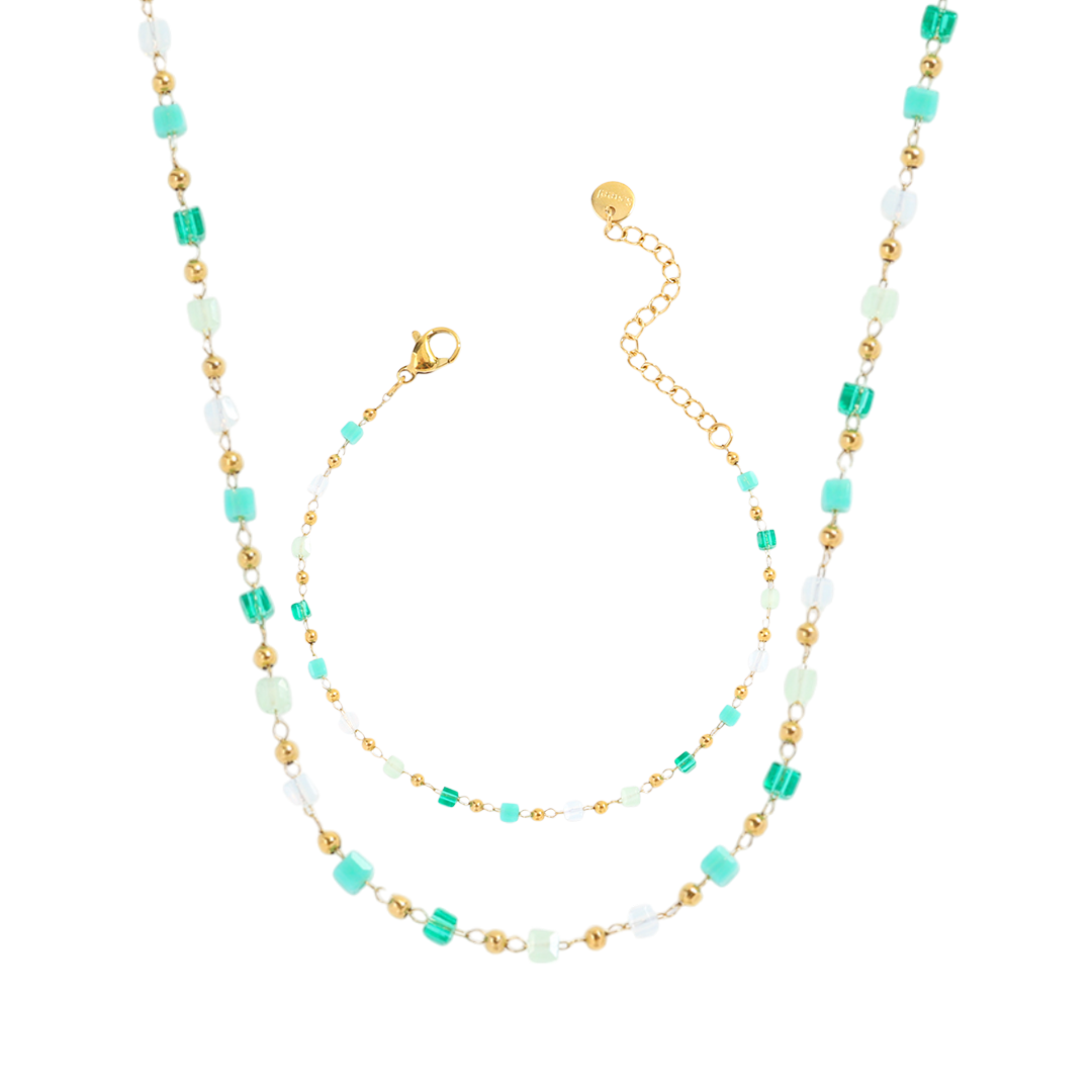 Ensemble bracelet de plage en perles et collier ras du cou