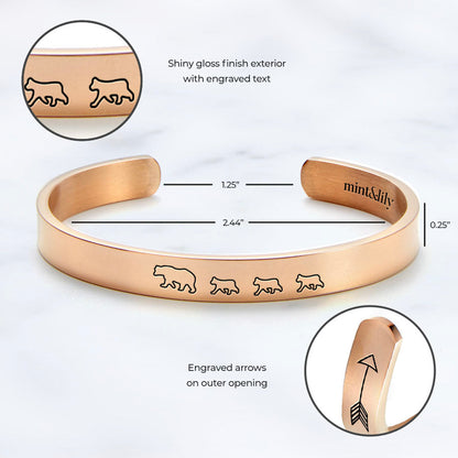 Mama Bear & Her Baby Bears Engraved Cuff Bracelet