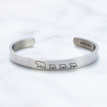 Mama Bear & Her Baby Bears Engraved Cuff Bracelet