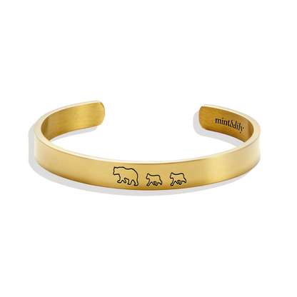 Mama Bear & Her Baby Bears Engraved Cuff Bracelet