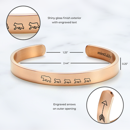 Mama Bear & Her Baby Bears Engraved Cuff Bracelet