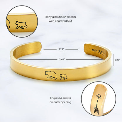 Mama Bear & Her Baby Bears Engraved Cuff Bracelet