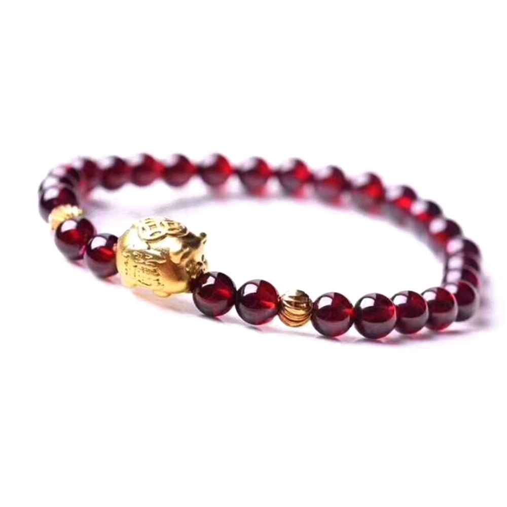 Natural Garnet Lucky Pig Fortune Bracelet