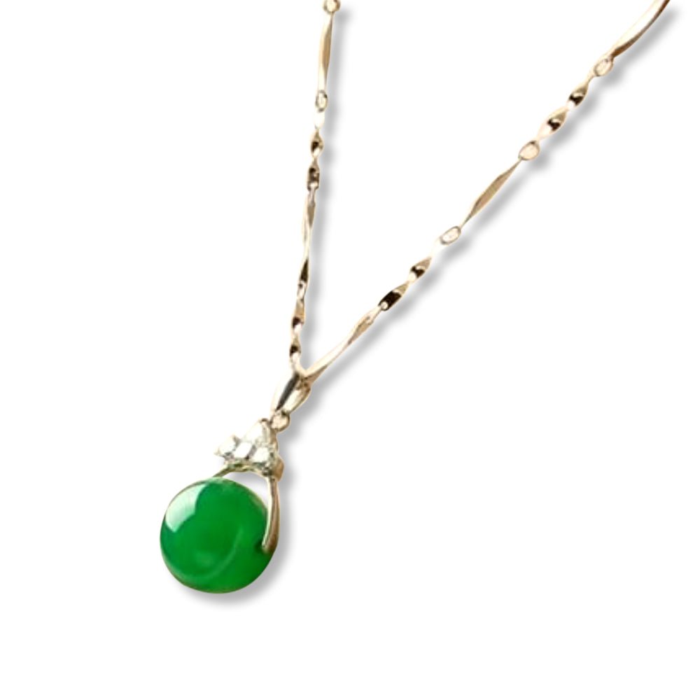 Natural Green Jade Money Wealth Ball Silver Necklace