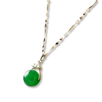 Natural Green Jade Money Wealth Ball Silver Necklace
