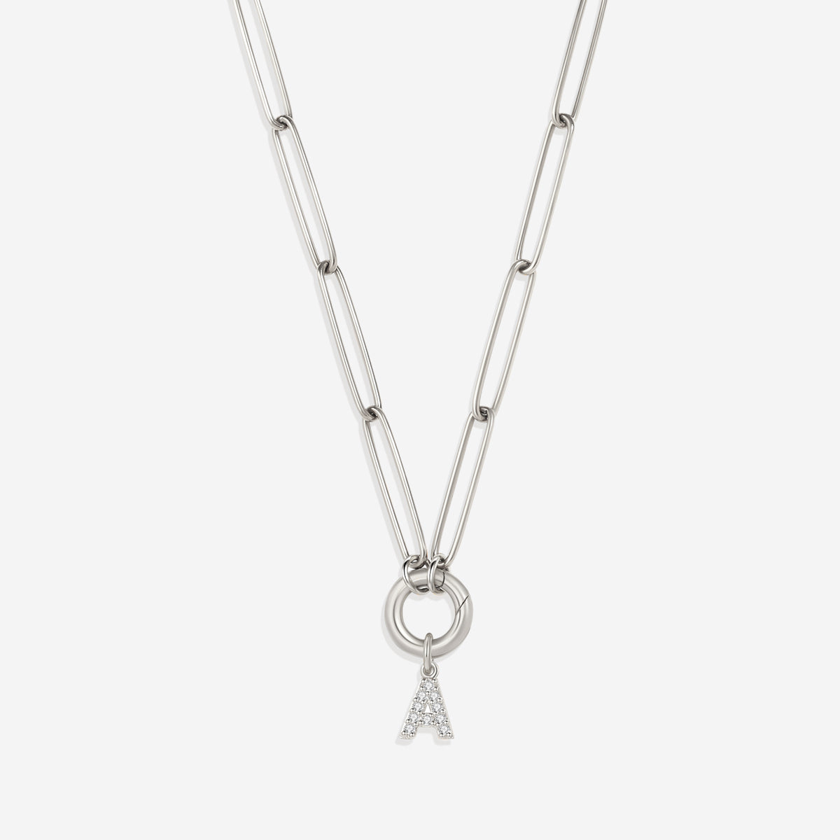 Pave Initial Charm with Charm Clasp Necklace
