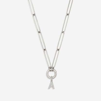 Pave Initial Charm with Charm Clasp Necklace