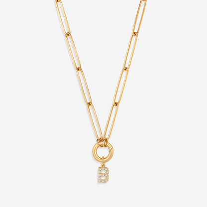 Pave Initial Charm with Charm Clasp Necklace