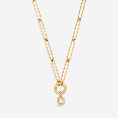 Pave Initial Charm with Charm Clasp Necklace